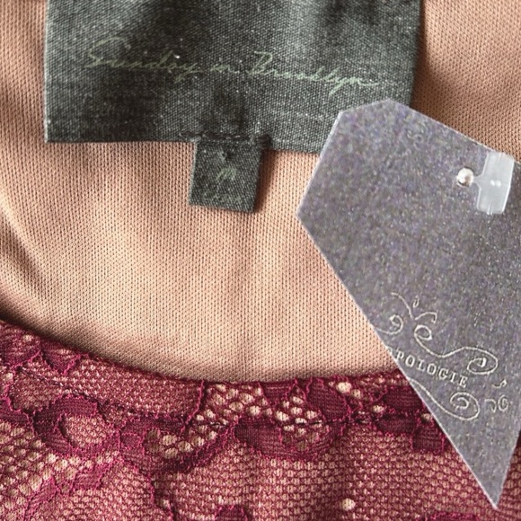 $148 Anthropologie Vintage Top Medium 6 8 Wine Lace Overlay 3/4 Sleeve Mixd Lace - Picture 12 of 16